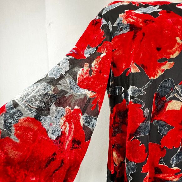 Neiman Marcus | Flocked Velvet Red and Cream and Black Dress | Sz 12 - Picture 5 of 14